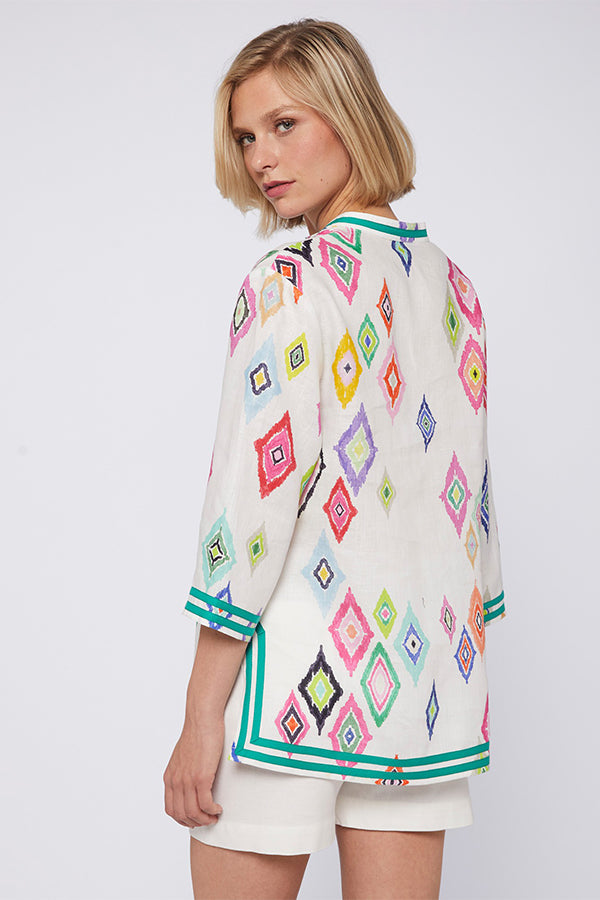 DILETTE DIAMOND IKAT PURE LINEN SHIRT