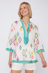 DILETTE DIAMOND IKAT PURE LINEN SHIRT