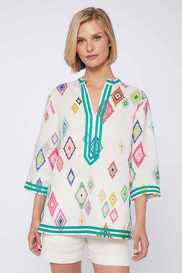 DILETTE DIAMOND IKAT PURE LINEN SHIRT