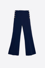 TEODORA SIDE BUTTONS NAVY KNIT PERFECT FIT TROUSER