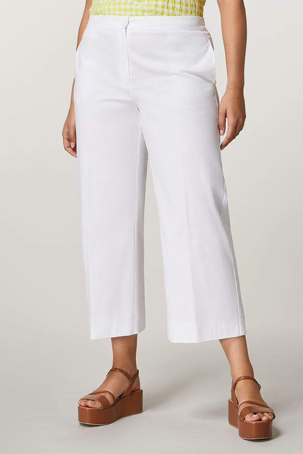 FLORES WHITE COTTON GABARDINE TROUSERS