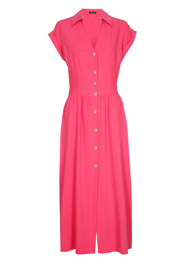 SOFT FIT SMOCKED TENCEL MIDI DRESS