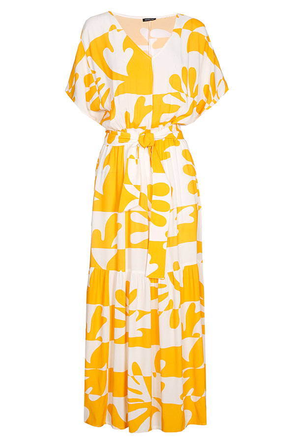 YELLOW PRINT LOOSE MIDI DRESS