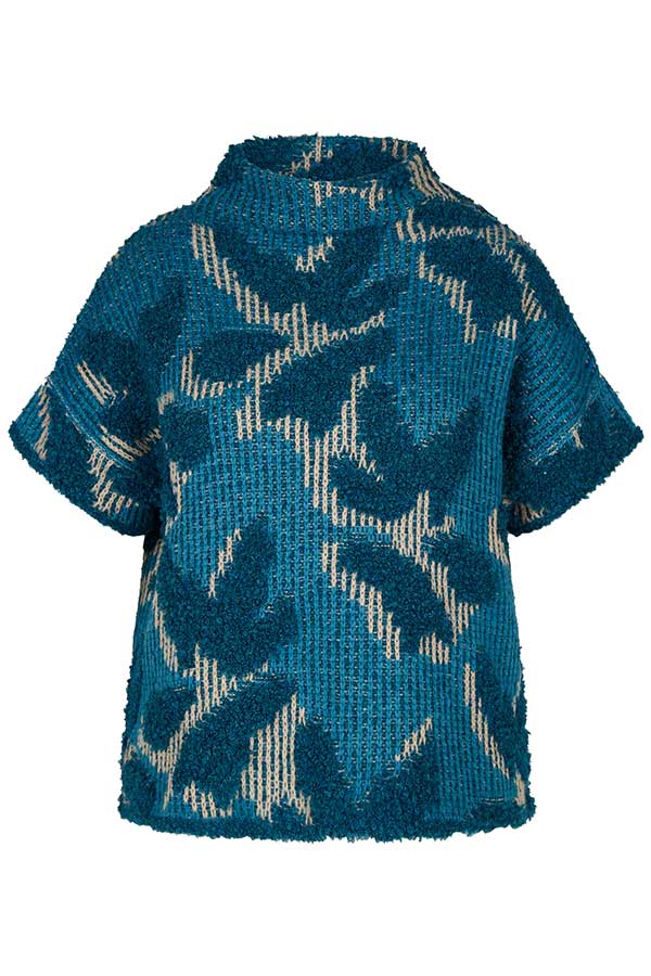 TEAL ABSTRACT PRINT SHORT SLEEVE PULLOVER