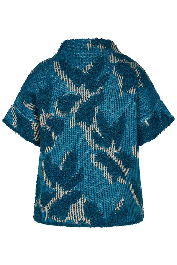 TEAL ABSTRACT PRINT SHORT SLEEVE PULLOVER