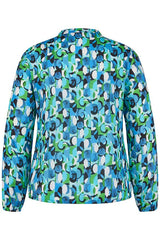 TURQUOISE GEOMETRIC PRINT BLOUSE