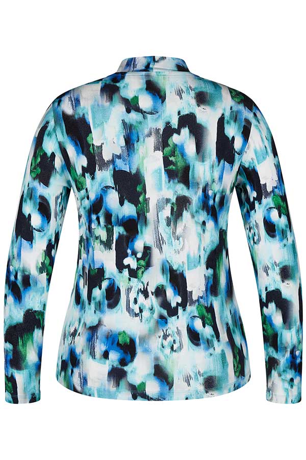 TURQUOISE ABSTRACT PRINT HIGH NECK T-SHIRT