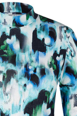 TURQUOISE ABSTRACT PRINT HIGH NECK T-SHIRT