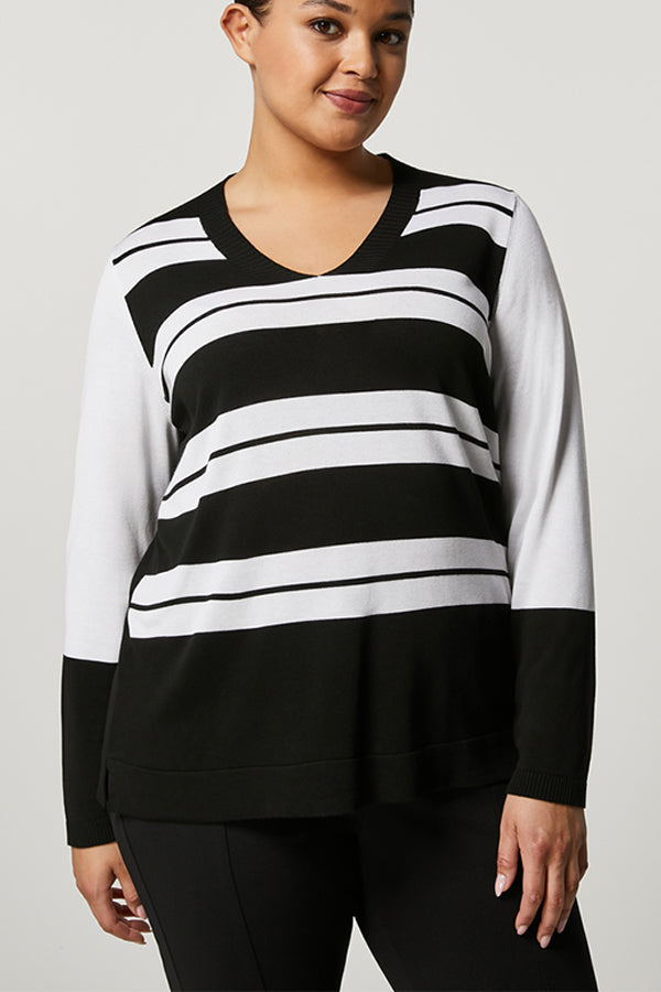 NARDO STRIPED FLUID VISCOSE CREPE SWEATER