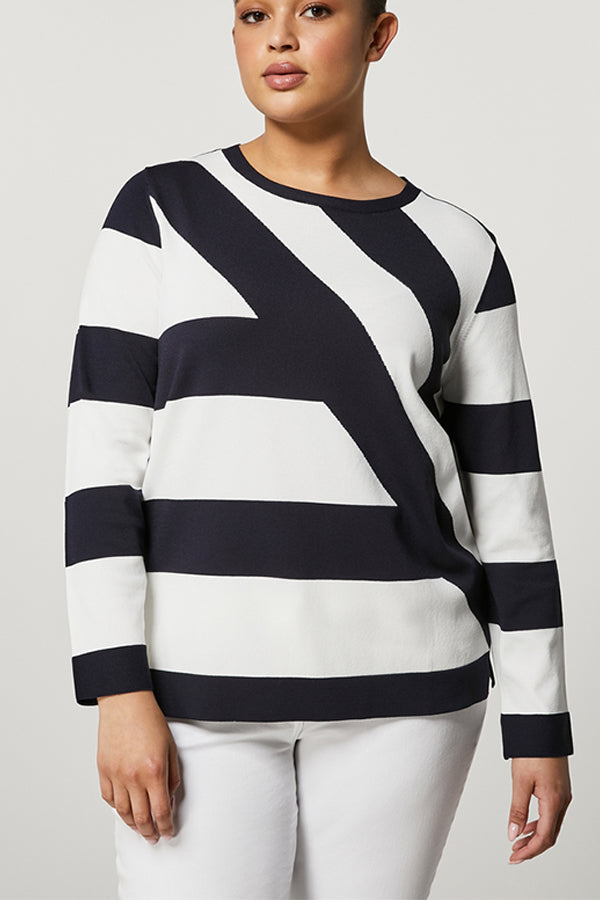 ANGIO NAVY STRIPED VISCOSE SWEATER