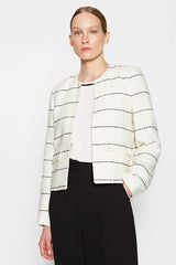 STRIPED BUTTONLESS ROUND-NECK JACKET