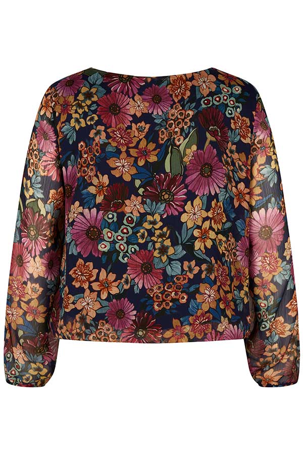 DEEP BLUE FLORAL PRINT BLOUSE