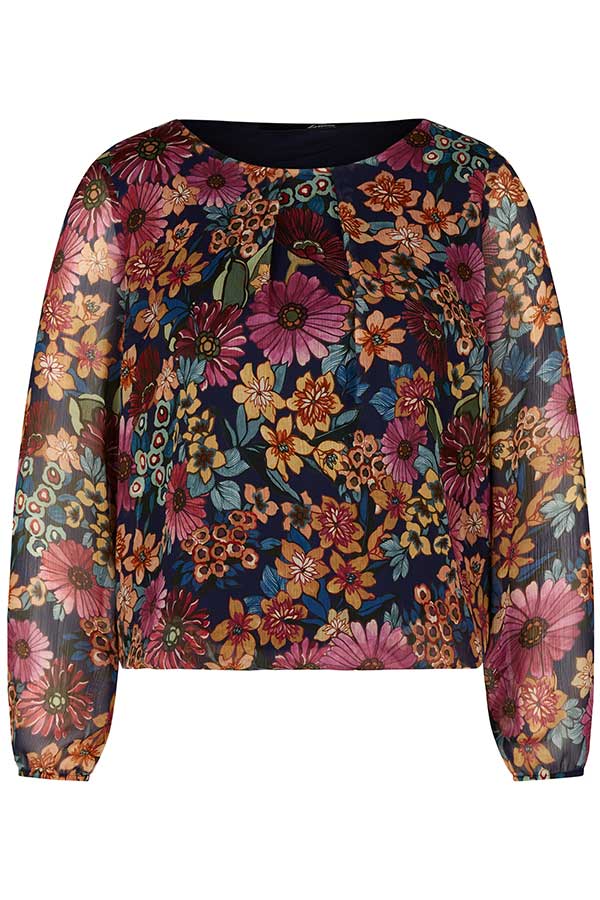 DEEP BLUE FLORAL PRINT BLOUSE