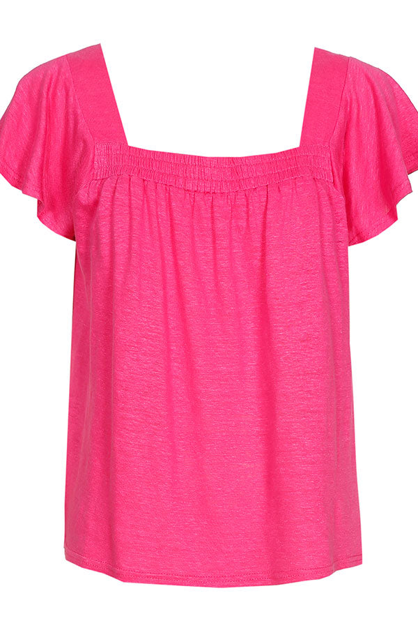 HOT PINK SMOCK LINEN TOP