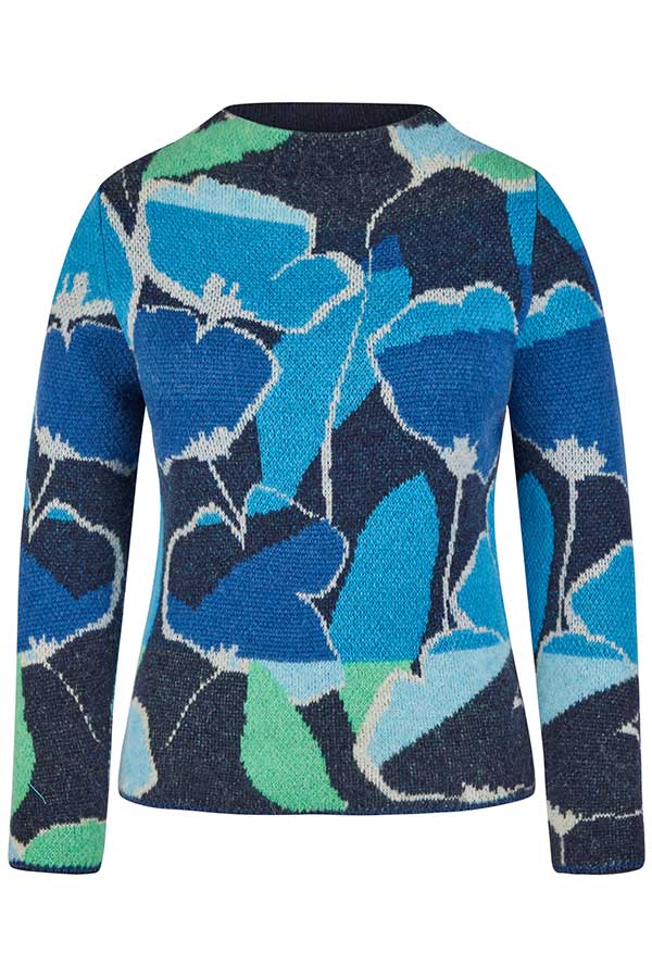 TURQUOISE FLORAL JAQUARD PULLOVER