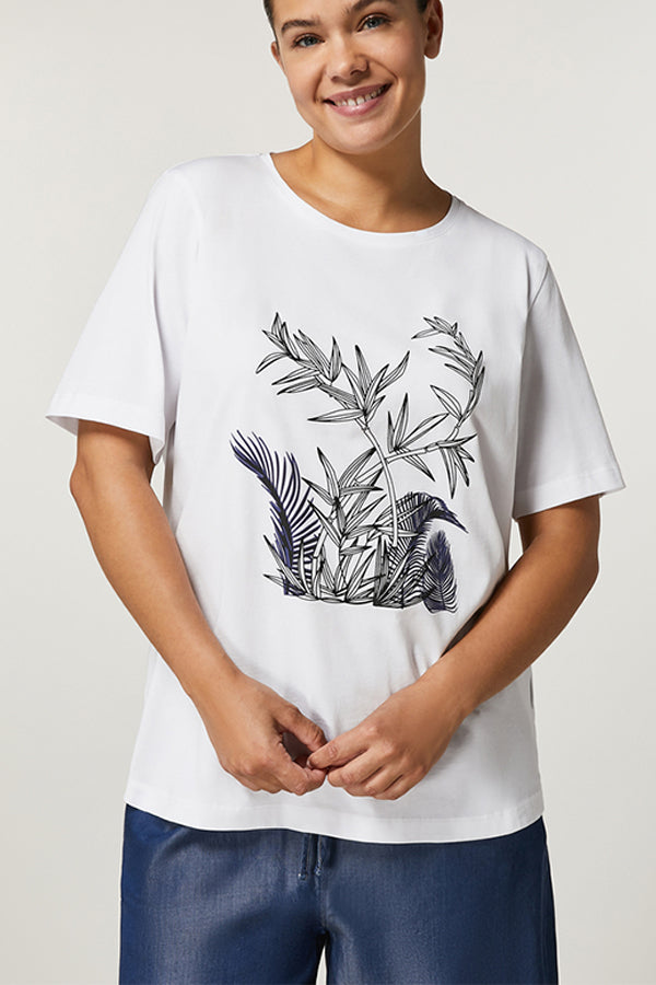 ONORATA LEAF PRINT COTTON T-SHIRT