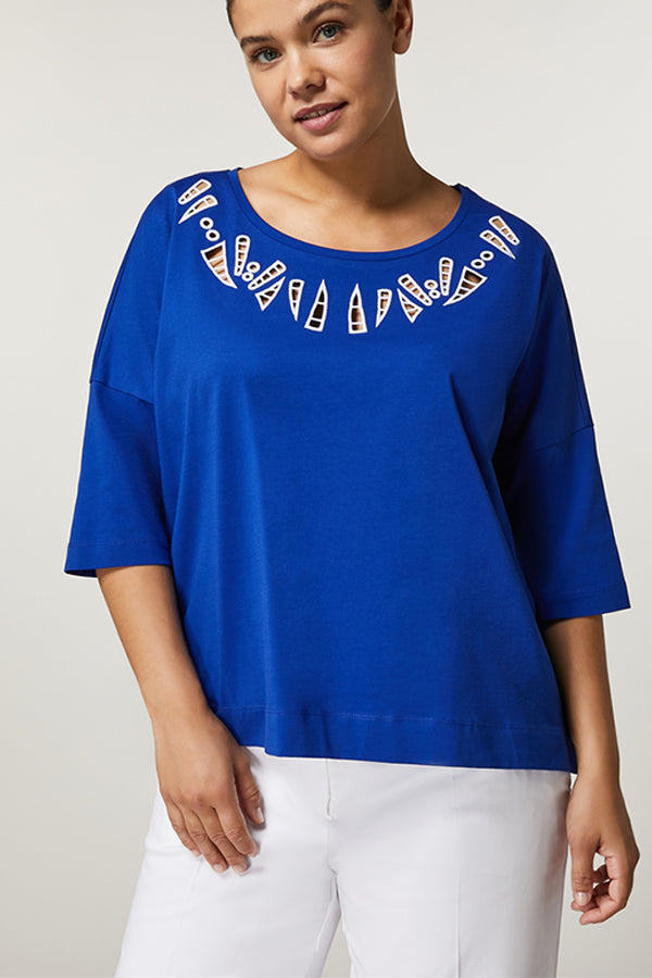 CAMMEO BLUE CUT-OUT COTTON T-SHIRT