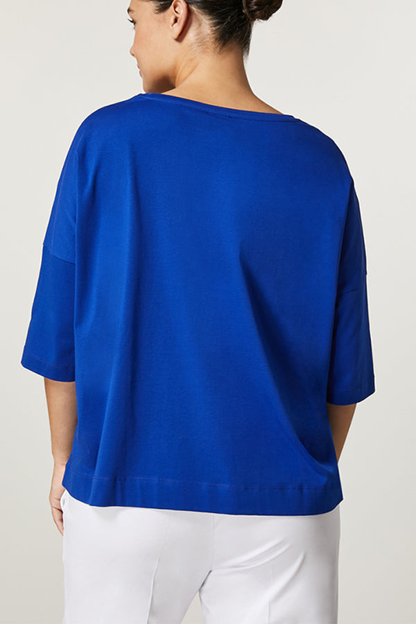 CAMMEO BLUE CUT-OUT COTTON T-SHIRT