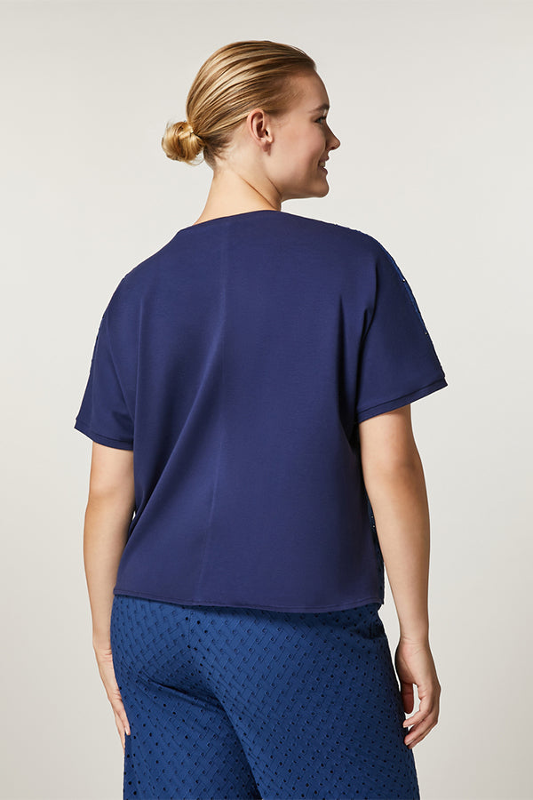 DIOMEDE BLUE EYELET EMBROIDERY COTTON T-SHIRT