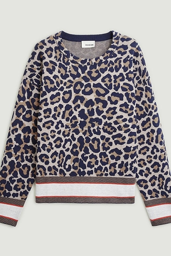 LEOPARD PRINT ROUND NECK SWEATER