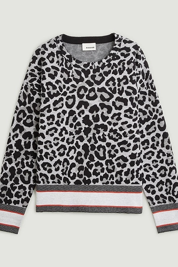 LEOPARD PRINT ROUND NECK SWEATER