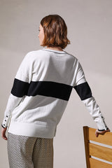 STRIPED TWO TONE OVERSIZED V-NECK CARDIGAN