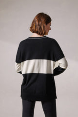 STRIPED TWO TONE OVERSIZED V-NECK CARDIGAN