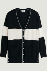 STRIPED TWO TONE OVERSIZED V-NECK CARDIGAN