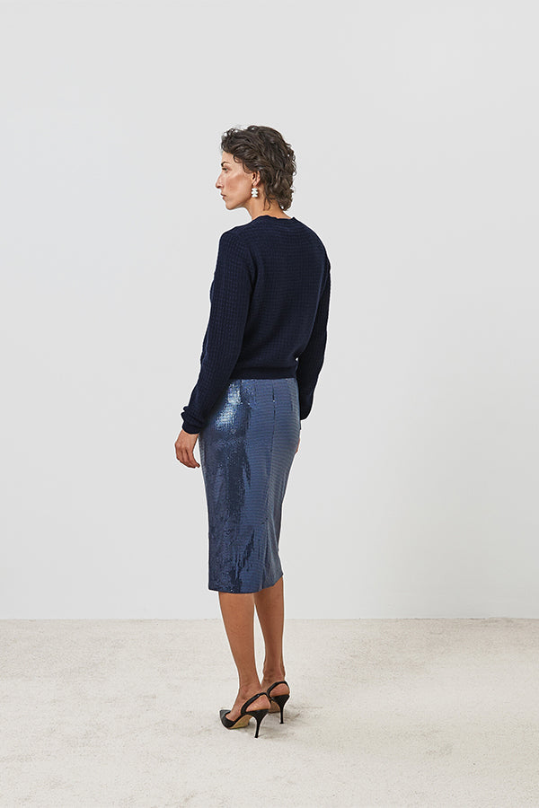 NIGHT BLUE CASHMERE SHORT CARDIGAN