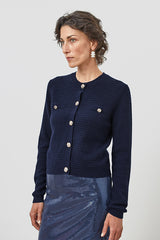 NIGHT BLUE CASHMERE SHORT CARDIGAN