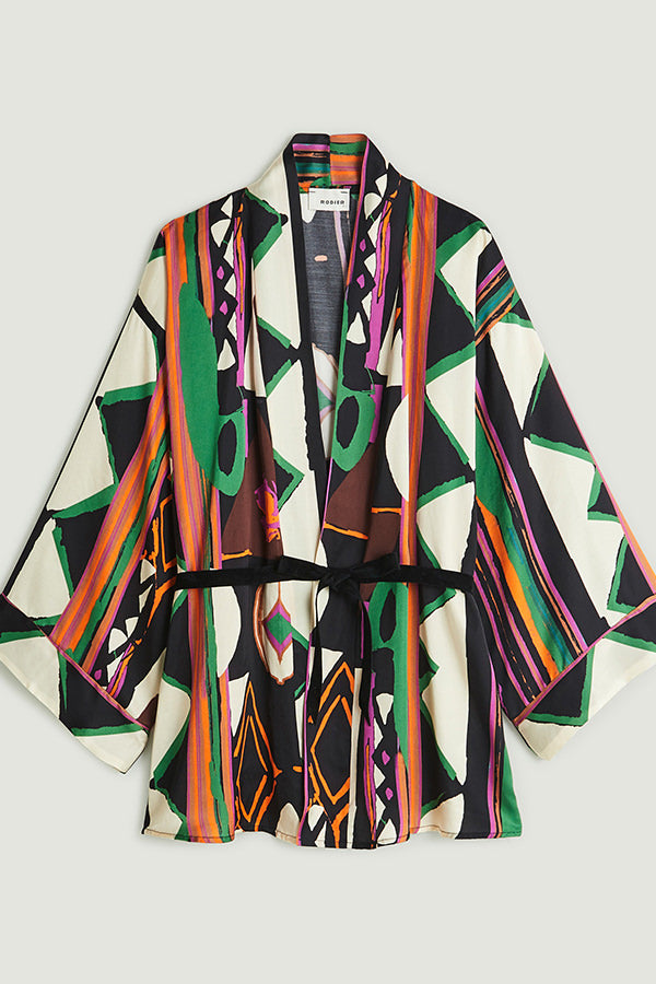 GRAPHIC PRINT SATIN KIMONO