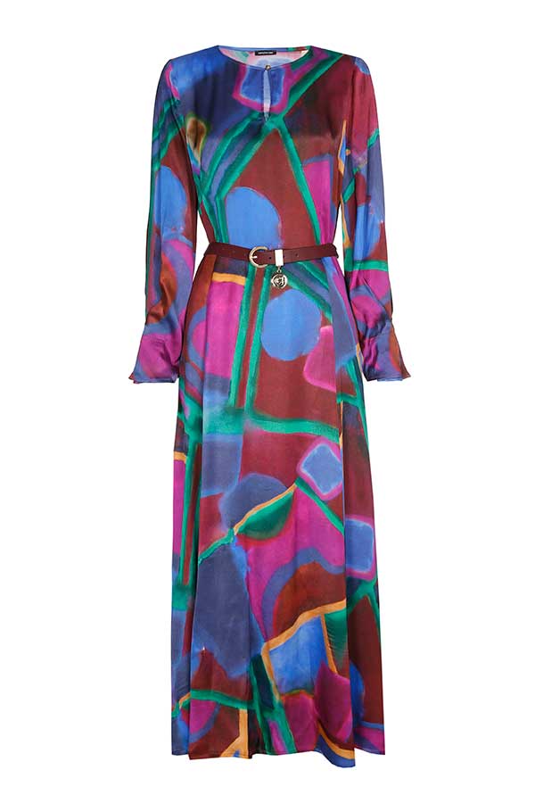 MULTICOLOR SHINY VISCOSE MIDI DRESS