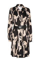 BLACK PRINT SHINY VISCOSE SHIRT DRESS