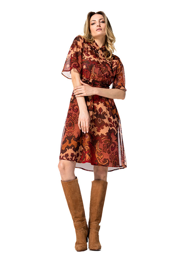 RED PRINTED LOOSE KNEE LENGTH DRESS