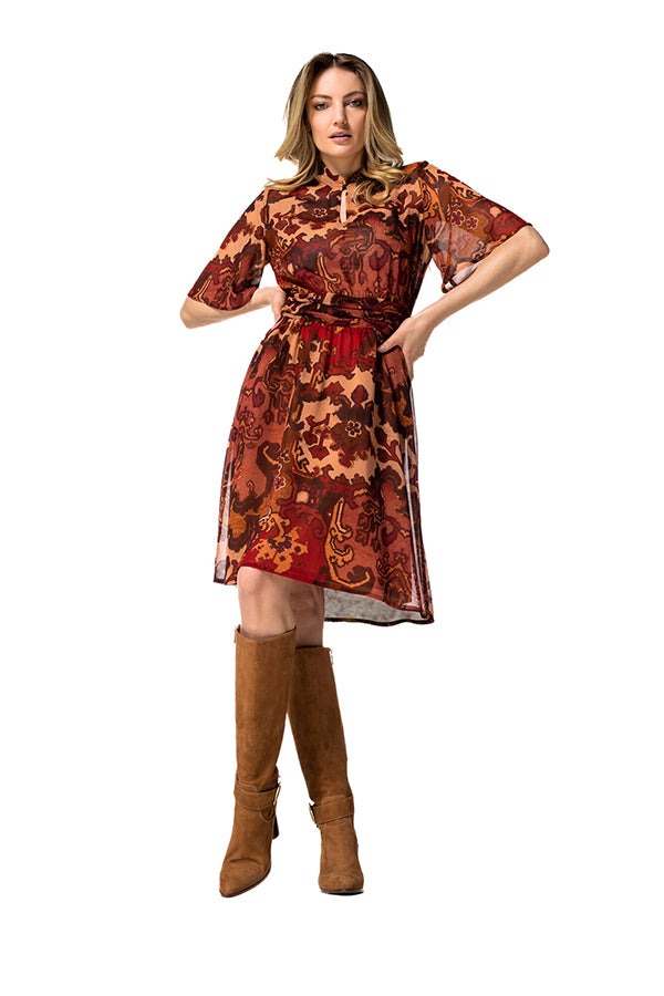 RED PRINTED LOOSE KNEE LENGTH DRESS