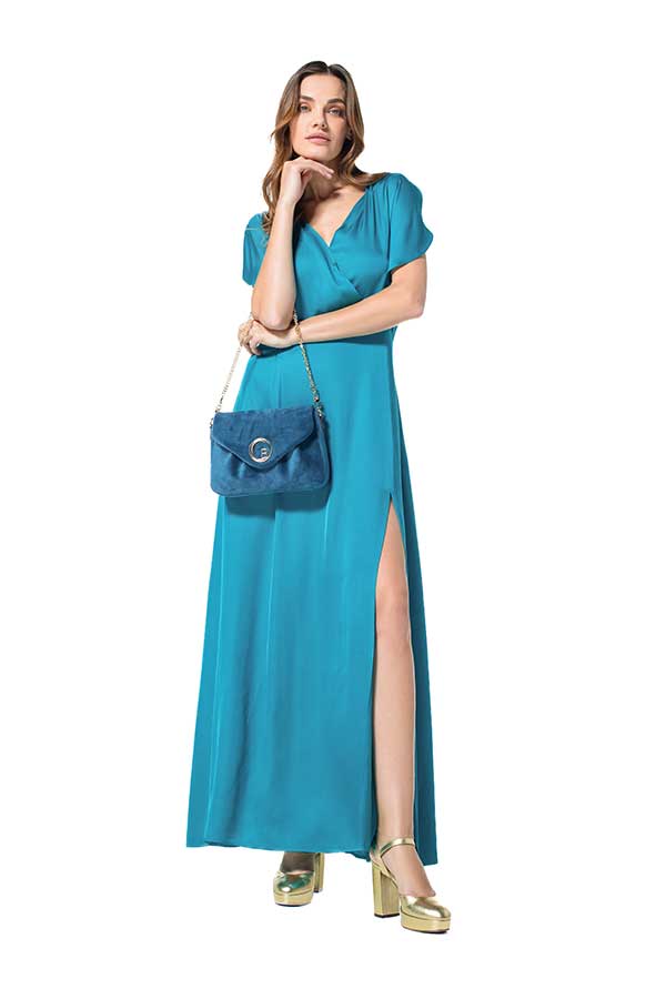 TURQUOISE SHINY VISCOSE MAXI DRESS