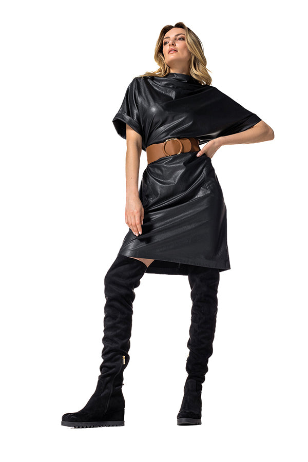 ECO LEATHER STRAIGHT KNEE LENGTH DRESS