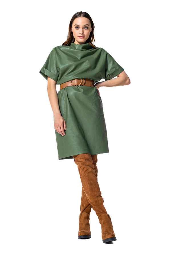 ECO LEATHER STRAIGHT KNEE LENGTH DRESS