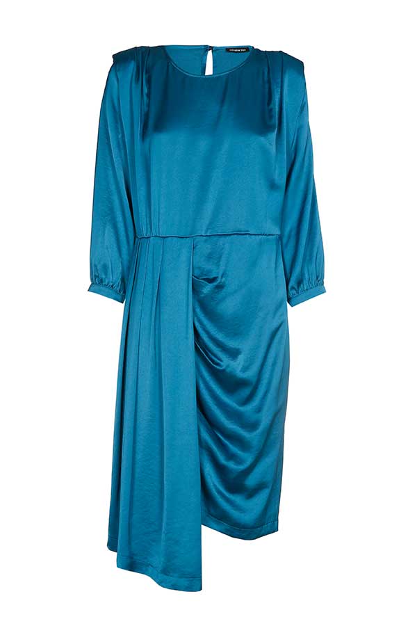 BLUE ASYMMETRICAL SHINY VISCOSE DRESS