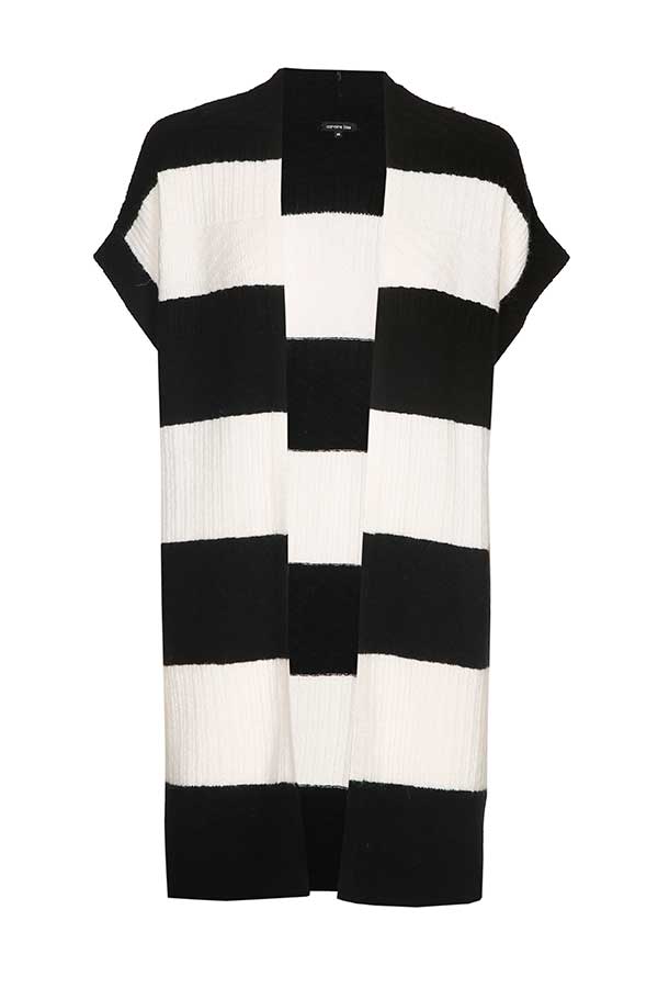 STRIPED MID-LENGTH LOOSE CARDIGAN