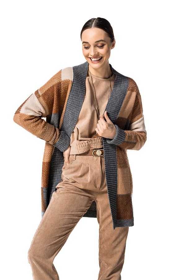 MID LENGTH COLORBLOCK CARDIGAN