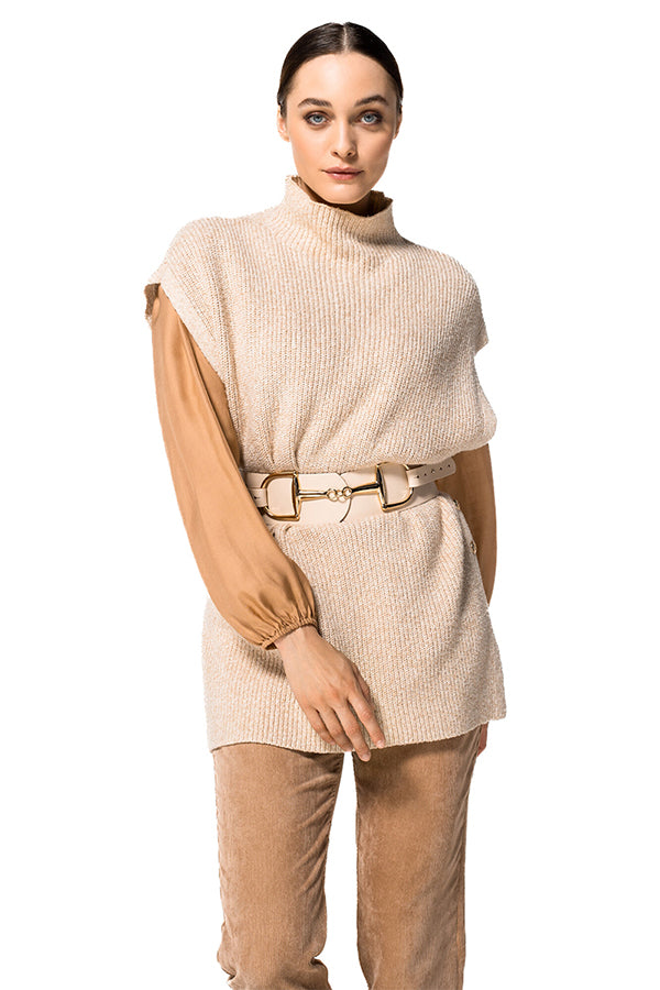 SIDE SEAM BUTTON SLEEVELESS SWEATER