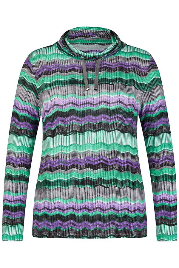 GREEN ZIGZAG PRINT PULLOVER