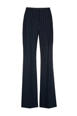 NAVY STRIPED STRAIGHT STRETCH TROUSERS