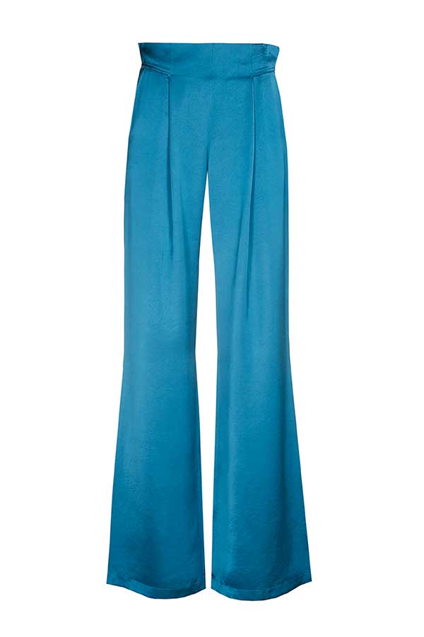 BLUE HIGH WAIST SHINY VISCOSE TROUSERS