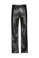 BLACK FAUX LEATHER SLIM TROUSERS