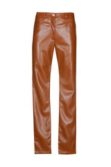 CHESTNUT FAUX LEATHER STRAIGHT TROUSERS