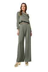 KHAKI SHINY VISCOSE TROUSERS