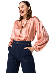 LOOSE FITTING PLEATED SHINY BLOUSE