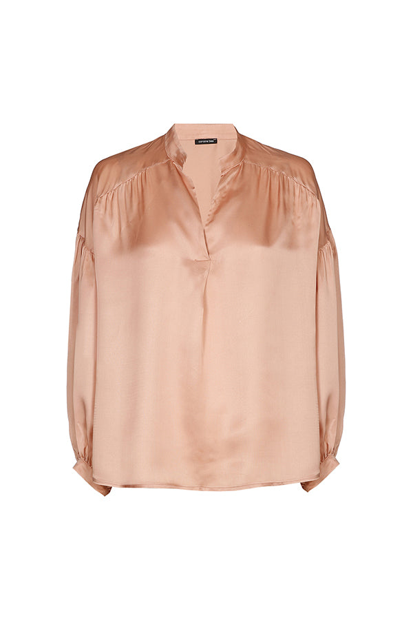 LOOSE FITTING PLEATED SHINY BLOUSE